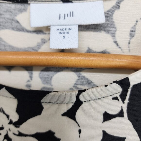 J Jill Shirt Dress Womens S‎ Black Cream Floral Pockets Buttons Short Sleeve - Picture 7 of 8
